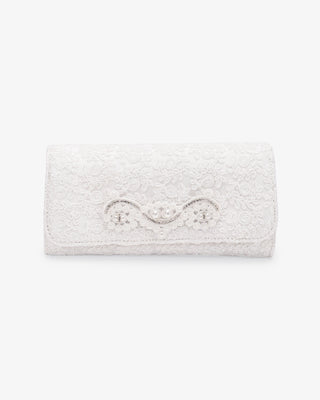 White Crochet Wedding Clutch with Pearls Applique