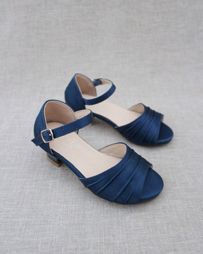 Navy Satin Girls Heel Sandals