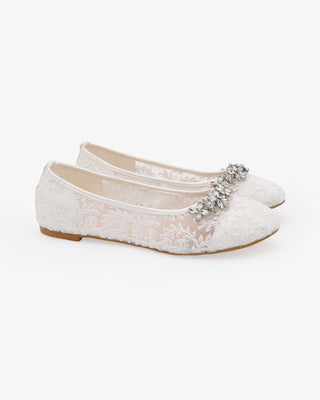 Crochet Lace Round Toe Flats with Floral RhinestonesWomen Shoes