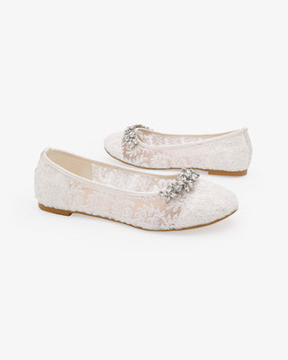 Crochet Lace Round Toe Flats with Floral RhinestonesWomen Shoes