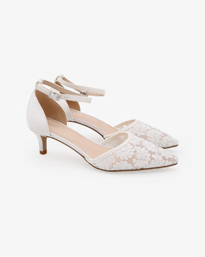 Crochet Lace Pointy Toe Wedding Kitten Low Heel