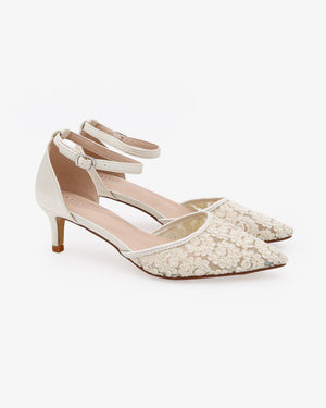 Crochet Lace Pointy Toe Wedding Low Heels, Bridal Shoes, Wedding Shoes