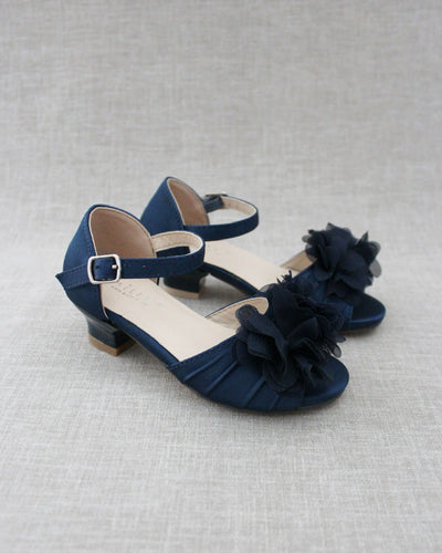 Navy chiffon Flowers Girls Sandals