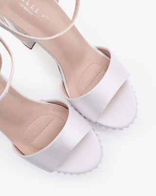 Satin Platform Block Heel Wedding Sandals with PearlsWomen Shoes