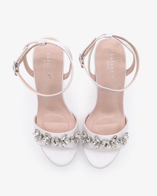 Satin Platform Block Heel Wedding Sandals with Navette RhinestonesWomen Shoes