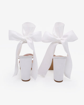 Satin Platform Block Heel Wedding Sandals with Wrapped Ribbon TieWomen Shoes