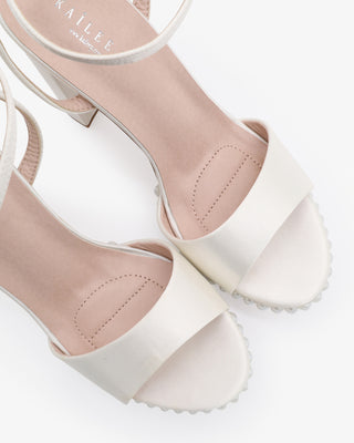 Satin Platform Block Heel Wedding Sandals with Pearls