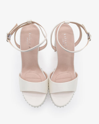 Satin Platform Block Heel Wedding Sandals with Pearls