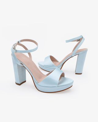 Light Blue Satin Platform Block Heel Wedding Sandals