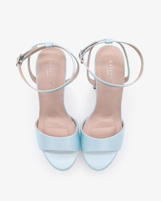 Light Blue Satin Platform Block Heel Wedding Sandals
