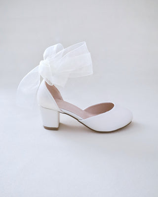Girls Satin Block Heel with Wrapped Ankle TieKids Shoes