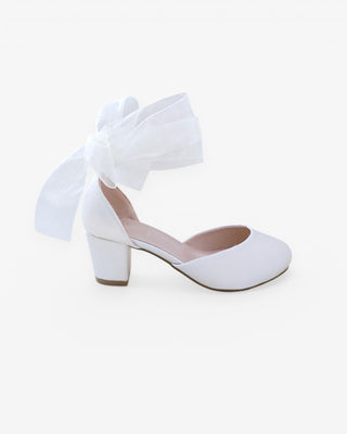 Girls Satin Block Heel with Wrapped Ankle Tie