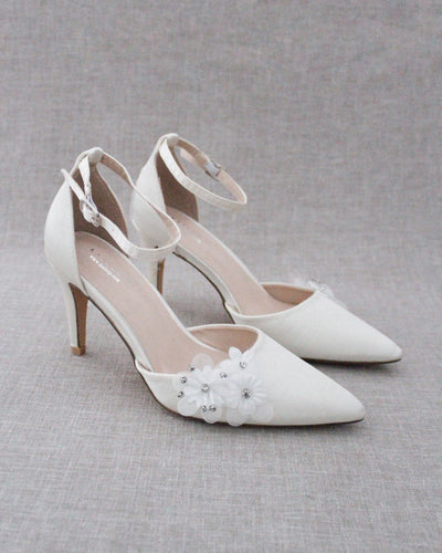 Ivory Satin Heels with Flowers