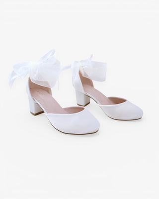 Girls Satin Block Heel with Wrapped Ankle Tie
