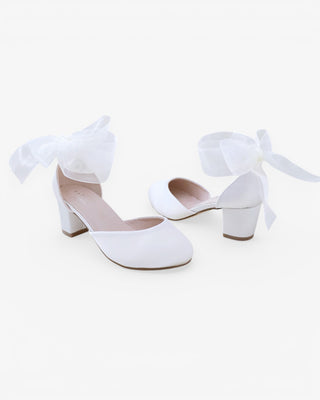 Girls Satin Block Heel with Wrapped Ankle Tie
