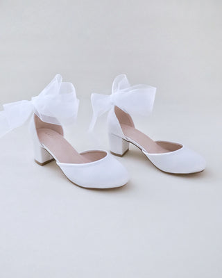 Girls Satin Block Heel with Wrapped Ankle TieKids Shoes