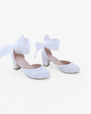 Girls Satin Block Heel with Wrapped Ankle Tie