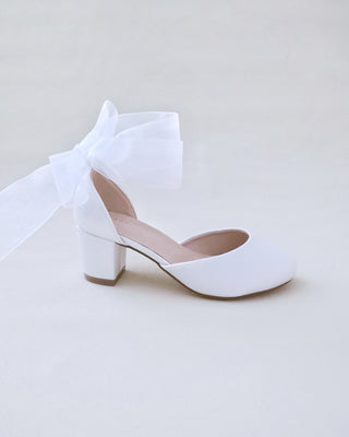 Girls Satin Block Heel with Wrapped Ankle TieKids Shoes