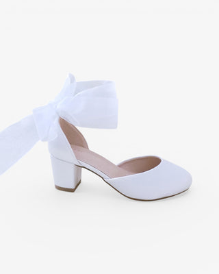 Girls Satin Block Heel with Wrapped Ankle Tie