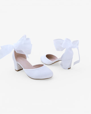 Girls Satin Block Heel with Wrapped Ankle Tie