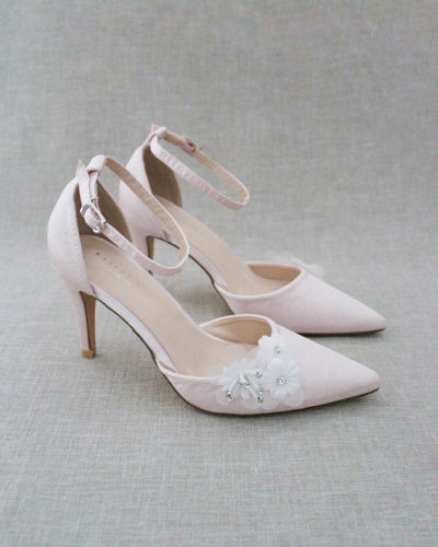 Dusty Pink Satin Heels with Flowers