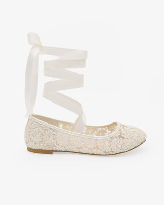 Ivory Crochet Lace Flats Ballerina Lace Up