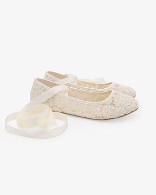Ivory Crochet Lace Flats Ballerina Lace Up