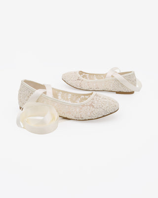 Ivory Crochet Lace Flats Ballerina Lace Up