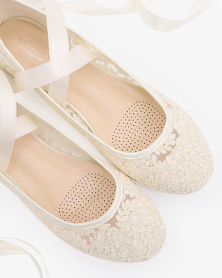 Ivory Crochet Lace Flats Ballerina Lace Up