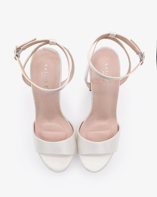 Ivory Satin Platform Block Heel Wedding Sandals with Ankle Strap