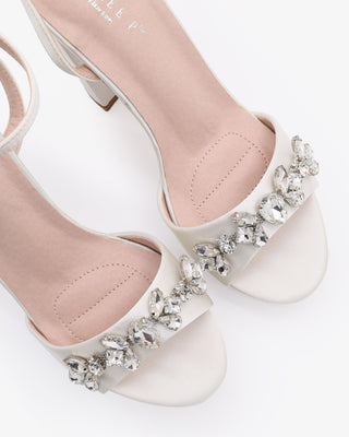 Satin Platform Block Heel Wedding Sandals with Navette RhinestonesWomen Shoes