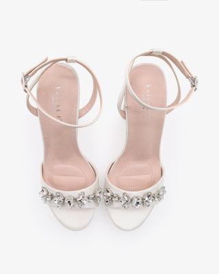 Satin Platform Block Heel Wedding Sandals with Navette RhinestonesWomen Shoes