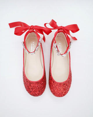 Rock Glitter Ballet Flats with Navette Cluster Rhinestones Strap
