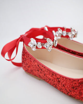Rock Glitter Ballet Flats with Navette Cluster Rhinestones Strap