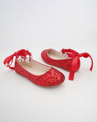 Rock Glitter Ballet Flats with Navette Cluster Rhinestones Strap