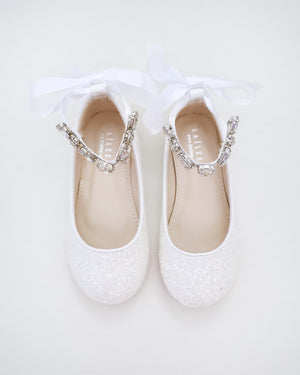 Rock Glitter Ballet Flats with Navette Cluster Rhinestones Strap