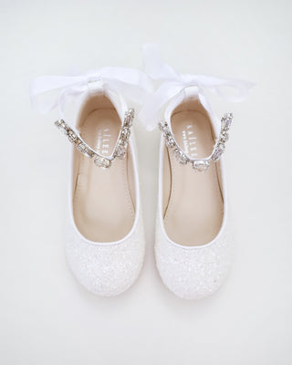 Rock Glitter Ballet Flats with Navette Cluster Rhinestones Strap