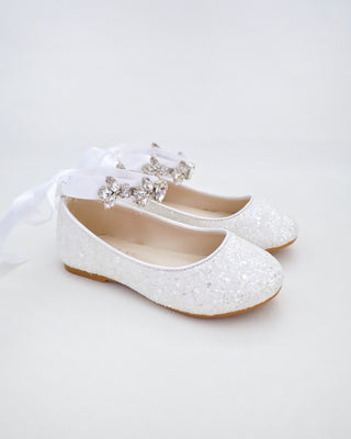 Rock Glitter Ballet Flats with Navette Cluster Rhinestones Strap