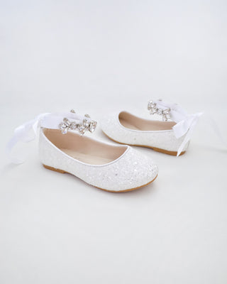 Rock Glitter Ballet Flats with Navette Cluster Rhinestones Strap