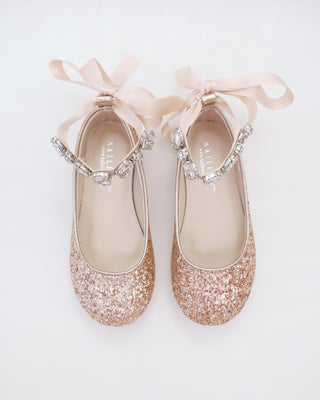 Rock Glitter Ballet Flats with Navette Cluster Rhinestones Strap