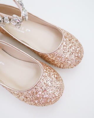 Rock Glitter Ballet Flats with Navette Cluster Rhinestones Strap