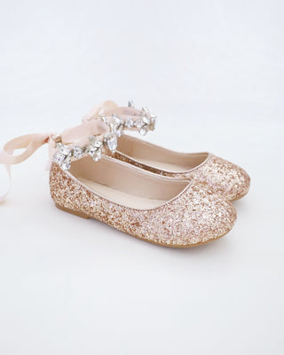 Rock Glitter Ballet Flats with Navette Cluster Rhinestones Strap