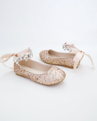 Rock Glitter Ballet Flats with Navette Cluster Rhinestones Strap