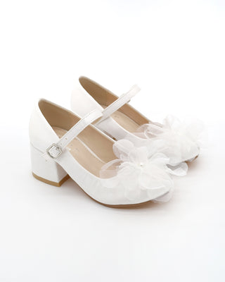 Girls Satin Mary Jane Block Heel with Ophelia Flowers