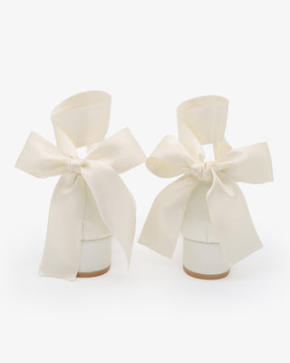Ivory Round Toe Satin Low Block Heel with Wrapped Satin Tie