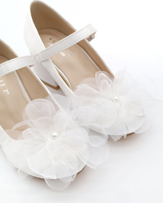 Girls Satin Mary Jane Block Heel with Ophelia Flowers