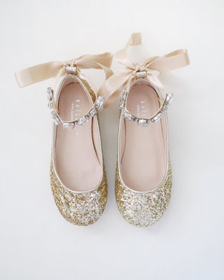 Rock Glitter Ballet Flats with Navette Cluster Rhinestones Strap