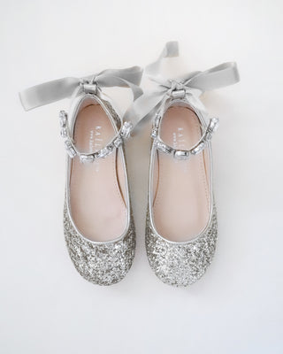 Rock Glitter Ballet Flats with Navette Cluster Rhinestones Strap