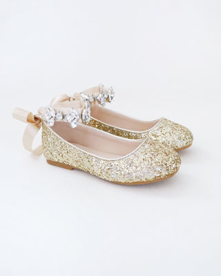 Rock Glitter Ballet Flats with Navette Cluster Rhinestones Strap