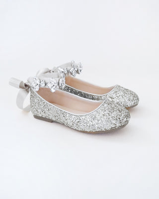 Rock Glitter Ballet Flats with Navette Cluster Rhinestones Strap